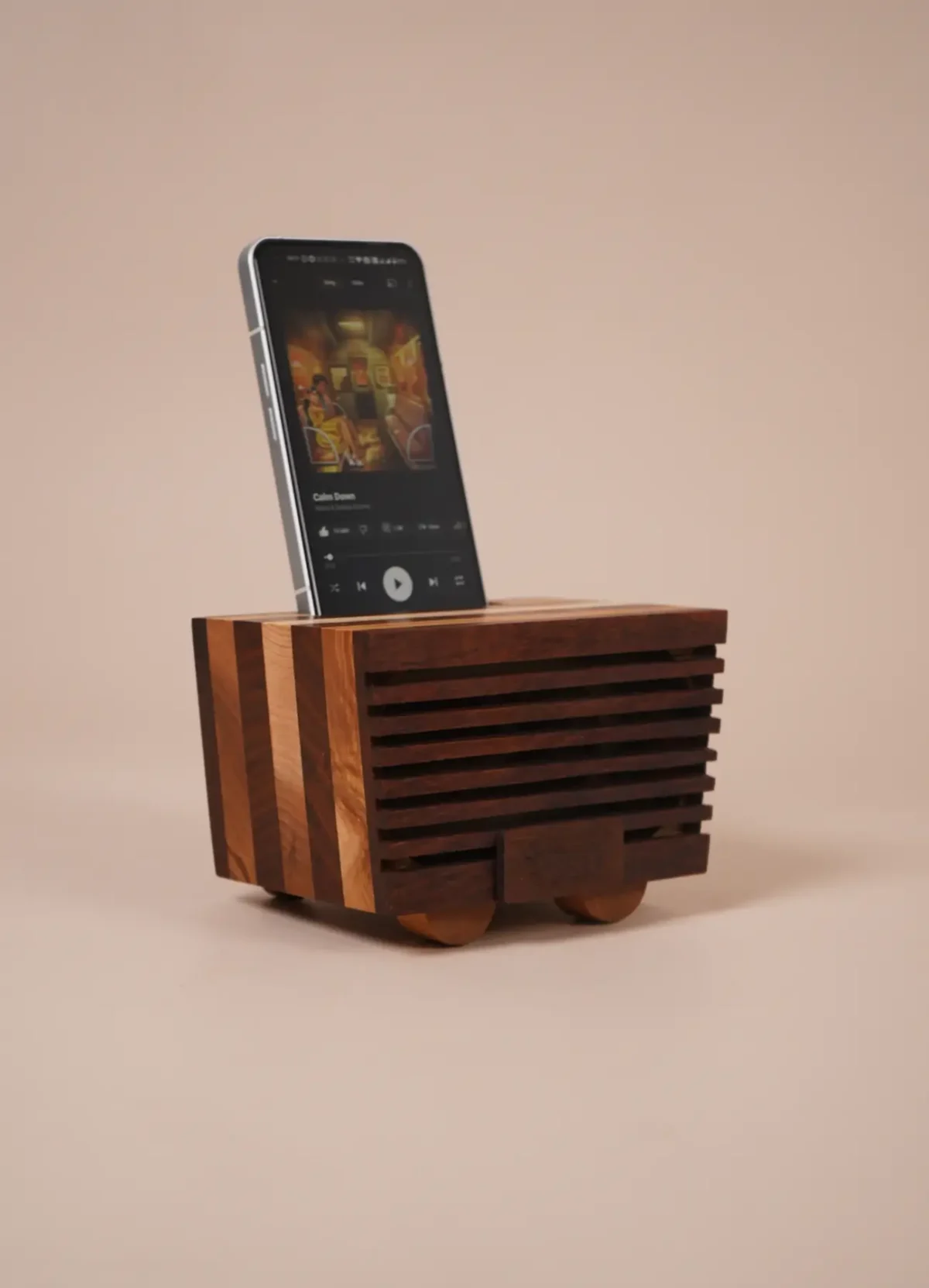 solid wood phone dock and sound amplifier
